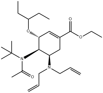 1-Cyclohexene-1-carboxylic acid, 4-[acetyl(1,1-dimethylethyl)amino]-5-(di-2-propen-1-ylamino)-3-(1-ethylpropoxy)-, ethyl ester, (3R,4R,5R)- Structure