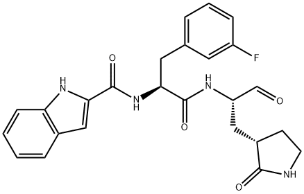 1H-Indole-2-carboxamide, N-[(1S)-1-[(3-fluorophenyl)methyl]-2-[[(1S)-1-formyl-2-[(3S)-2-oxo-3-pyrrolidinyl]ethyl]amino]-2-oxoethyl]- 구조식 이미지