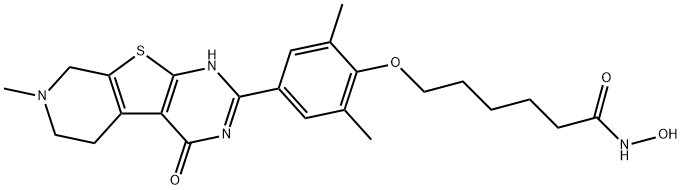 Hexanamide, 6-[4-(1,4,5,6,7,8-hexahydro-7-methyl-4-oxopyrido[4',3':4,5]thieno[2,3-d]pyrimidin-2-yl)-2,6-dimethylphenoxy]-N-hydroxy- Structure