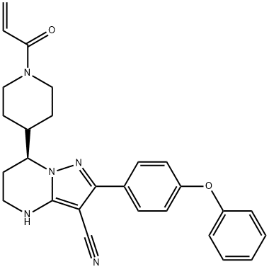 Pyrazolo[1,5-a]pyrimidine-3-carbonitrile, 4,5,6,7-tetrahydro-7-[1-(1-oxo-2-propen-1-yl)-4-piperidinyl]-2-(4-phenoxyphenyl)-, (7S)- 구조식 이미지