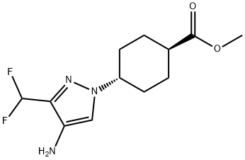 Cyclohexanecarboxylic acid, 4-[4-amino-3-(difluoromethyl)-1H-pyrazol-1-yl]-, methyl ester, trans- Structure