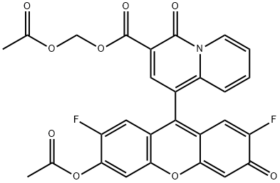 4H-Quinolizine-3-carboxylic acid, 1-[6-(acetyloxy)-2,7-difluoro-3-oxo-3H-xanthen-9-yl]-4-oxo-, (acetyloxy)methyl ester Structure