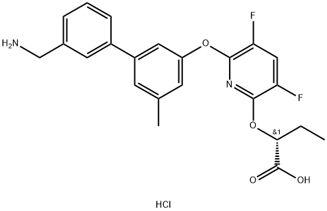 Butanoic acid, 2-[[6-[[3'-(aminomethyl)-5-methyl[1,1'-biphenyl]-3-yl]oxy]-3,5-difluoro-2-pyridinyl]oxy]-, hydrochloride (1:1), (2R)- Structure