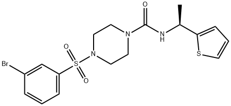 1-Piperazinecarboxamide, 4-[(3-bromophenyl)sulfonyl]-N-[(1S)-1-(2-thienyl)ethyl]- Structure