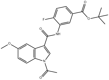 Benzoic acid, 3-[[(1-acetyl-5-methoxy-1H-indol-3-yl)carbonyl]amino]-4-fluoro-, 1,1-dimethylethyl ester 구조식 이미지