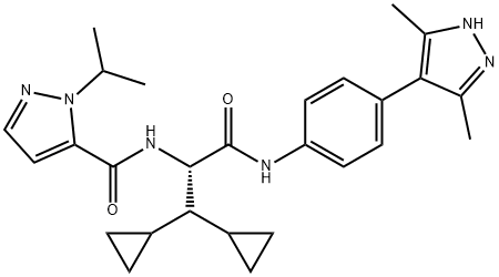 1H-Pyrazole-5-carboxamide, N-[(1S)-2,2-dicyclopropyl-1-[[[4-(3,5-dimethyl-1H-pyrazol-4-yl)phenyl]amino]carbonyl]ethyl]-1-(1-methylethyl)- 구조식 이미지