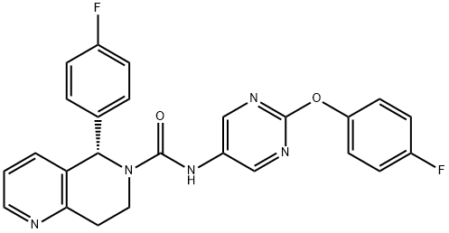 1,6-Naphthyridine-6(5H)-carboxamide, N-[2-(4-fluorophenoxy)-5-pyrimidinyl]-5-(4-fluorophenyl)-7,8-dihydro-, (5S)- Structure