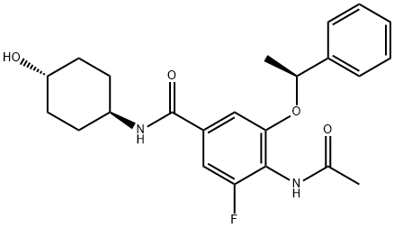 Benzamide, 4-?(acetylamino)?-?3-?fluoro-?N-?(trans-?4-?hydroxycyclohexyl)?-?5-?[(1S)?-?1-?phenylethoxy]?- 구조식 이미지