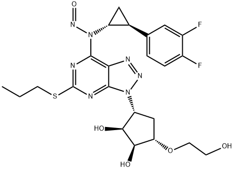 1,2-Cyclopentanediol, 3-[7-[[(1R,2S)-2-(3,4-difluorophenyl)cyclopropyl]nitrosoamino]-5-(propylthio)-3H-1,2,3-triazolo[4,5-d]pyrimidin-3-yl]-5-(2-hydroxyethoxy)-, (1S,2S,3R,5S)- Structure