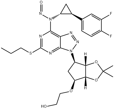 Ethanol, 2-[[(3aR,4S,6R,6aS)-6-[7-[[(1R,2S)-2-(3,4-difluorophenyl)cyclopropyl]nitrosoamino]-5-(propylthio)-3H-1,2,3-triazolo[4,5-d]pyrimidin-3-yl]tetrahydro-2,2-dimethyl-4H-cyclopenta-1,3-dioxol-4-yl]oxy]- Structure