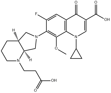 3-Quinolinecarboxylic acid, 7-[(4aS,7aS)-1-(2-carboxyethyl)octahydro-6H-pyrrolo[3,4-b]pyridin-6-yl]-1-cyclopropyl-6-fluoro-1,4-dihydro-8-methoxy-4-oxo- Structure