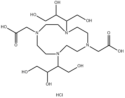 1,4,7,10-Tetraazacyclododecane-1,7-diacetic acid, 4,10-bis[2,3-dihydroxy-1-(hydroxymethyl)propyl]-, hydrochloride (1:4) 구조식 이미지