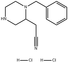 2-Piperazineacetonitrile, 1-(phenylmethyl)-, hydrochloride (1:2) Structure