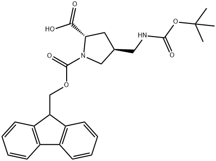 (2S,4S)-1-(((9H-Fluoren-9-yl)methoxy)carbonyl)-4-(((tert-butoxycarbonyl)amino)methyl)pyrrolidine-2-c 구조식 이미지