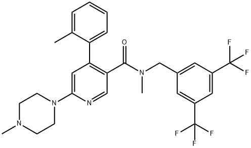 3-Pyridinecarboxamide, N-[[3,5-bis(trifluoromethyl)phenyl]methyl]-N-methyl-4-(2-methylphenyl)-6-(4-methyl-1-piperazinyl)- Structure