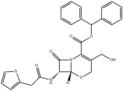 5-Thia-1-azabicyclo[4.2.0]oct-2-ene-2-carboxylic acid, 3-(hydroxymethyl)-8-oxo-7-[[2-(2-thienyl)acetyl]amino]-, diphenylmethyl ester, (6R,7R)- 구조식 이미지