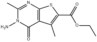 Thieno[2,3-d]pyrimidine-6-carboxylic acid, 3-amino-3,4-dihydro-2,5-dimethyl-4-oxo-, ethyl ester 구조식 이미지