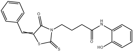 4-[(5Z)-5-benzylidene-4-oxo-2-sulfanylidene-1,3-thiazolidin-3-yl]-N-(2-hydroxyphenyl)butanamide 구조식 이미지