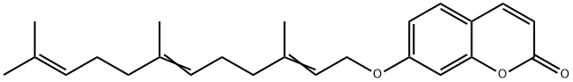 2H-1-Benzopyran-2-one, 7-[(3,7,11-trimethyl-2,6,10-dodecatrien-1-yl)oxy]- Structure