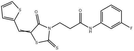 N-(3-fluorophenyl)-3-[(5Z)-4-oxo-2-sulfanylidene-5-(thiophen-2-ylmethylidene)-1,3-thiazolidin-3-yl]propanamide Structure