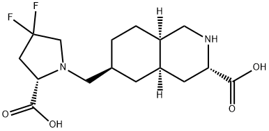3-Isoquinolinecarboxylic acid, 6-[[(2S)-2-carboxy-4,4-difluoro-1-pyrrolidinyl]methyl]decahydro-, (3S,4aR,6S,8aR)- Structure