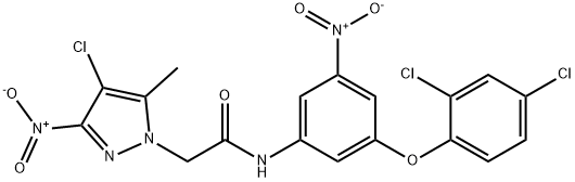 1H-Pyrazole-1-acetamide, 4-chloro-N-[3-(2,4-dichlorophenoxy)-5-nitrophenyl]-5-methyl-3-nitro- Structure