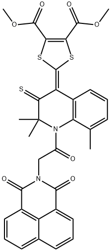 dimethyl 2-[1-[2-(1,3-dioxobenzo[de]isoquinolin-2-yl)acetyl]-2,2,8-trimethyl-3-sulfanylidenequinolin-4-ylidene]-1,3-dithiole-4,5-dicarboxylate Structure