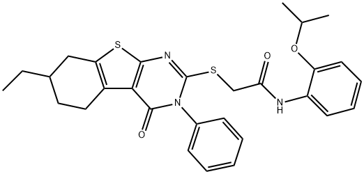 2-[(7-ethyl-4-oxo-3-phenyl-5,6,7,8-tetrahydro-[1]benzothiolo[2,3-d]pyrimidin-2-yl)sulfanyl]-N-(2-propan-2-yloxyphenyl)acetamide Structure
