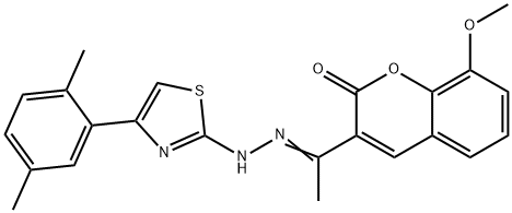 2H-1-Benzopyran-2-one, 3-[1-[2-[4-(2,5-dimethylphenyl)-2-thiazolyl]hydrazinylidene]ethyl]-8-methoxy- 구조식 이미지