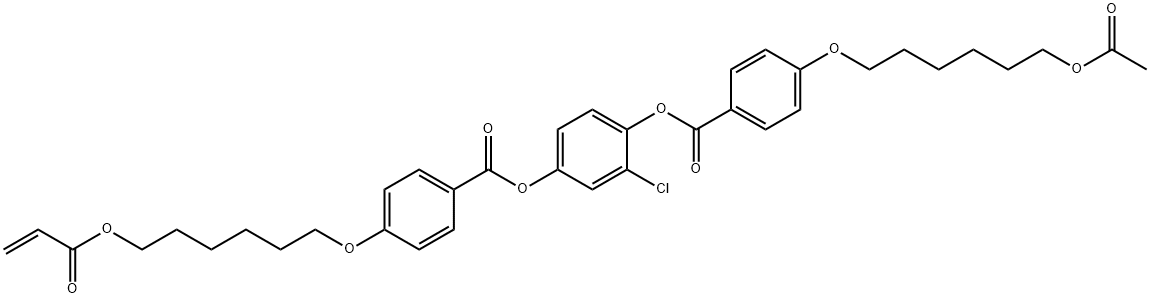 Benzoic acid, 4-[[6-(acetyloxy)hexyl]oxy]-, 2-chloro-4-[[4-[[6-[(1-oxo-2-propen-1-yl)oxy]hexyl]oxy]benzoyl]oxy]phenyl ester 구조식 이미지