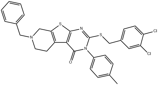 7-benzyl-2-[(3,4-dichlorophenyl)methylsulfanyl]-3-(4-methylphenyl)-6,8-dihydro-5H-pyrido[2,3]thieno[2,4-b]pyrimidin-4-one Structure