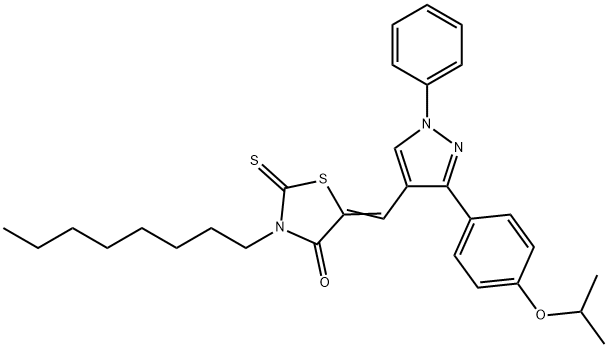 (5Z)-3-octyl-5-[[1-phenyl-3-(4-propan-2-yloxyphenyl)pyrazol-4-yl]methylidene]-2-sulfanylidene-1,3-thiazolidin-4-one Structure