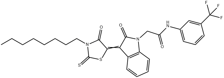 2-[(3Z)-3-(3-octyl-4-oxo-2-sulfanylidene-1,3-thiazolidin-5-ylidene)-2-oxoindol-1-yl]-N-[3-(trifluoromethyl)phenyl]acetamide Structure