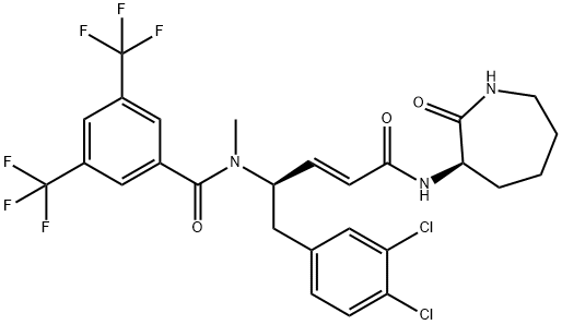 Benzamide, N-[(1R,2E)-1-[(3,4-dichlorophenyl)methyl]-4-[[(3R)-hexahydro-2-oxo-1H-azepin-3-yl]amino]-4-oxo-2-buten-1-yl]-N-methyl-3,5-bis(trifluoromethyl)- Structure