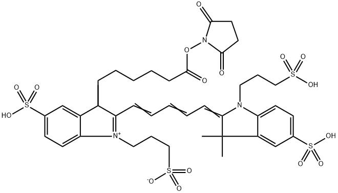 3H-Indolium, 2-[5-[1,3-dihydro-3,3-dimethyl-5-sulfo-1-(3-sulfopropyl)-2H-indol-2-ylidene]-1,3-pentadien-1-yl]-3-[6-[(2,5-dioxo-1-pyrrolidinyl)oxy]-6-oxohexyl]-3-methyl-5-sulfo-1-(3-sulfopropyl)-, inner salt Structure