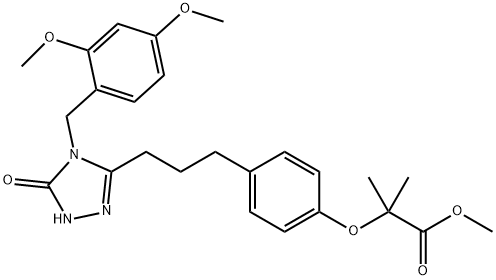 Propanoic acid, 2-[4-[3-[4-[(2,4-dimethoxyphenyl)methyl]-4,5-dihydro-5-oxo-1H-1,2,4-triazol-3-yl]propyl]phenoxy]-2-methyl-, methyl ester 구조식 이미지