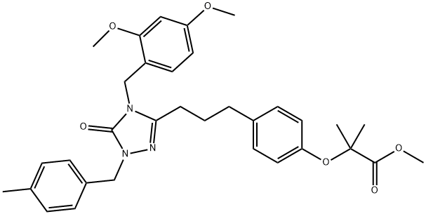 Propanoic acid, 2-[4-[3-[4-[(2,4-dimethoxyphenyl)methyl]-4,5-dihydro-1-[(4-methylphenyl)methyl]-5-oxo-1H-1,2,4-triazol-3-yl]propyl]phenoxy]-2-methyl-, methyl ester 구조식 이미지