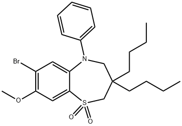 1,5-Benzothiazepine, 7-bromo-3,3-dibutyl-2,3,4,5-tetrahydro-8-methoxy-5-phenyl-, 1,1-dioxide Structure