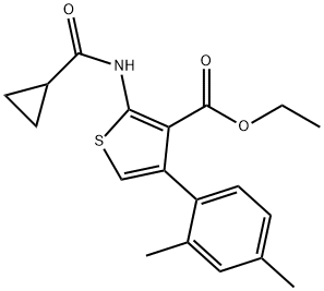 ethyl 2-(cyclopropanecarboxamido)-4-(2,4-dimethylphenyl)thiophene-3-carboxylate 구조식 이미지