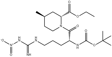 2-Piperidinecarboxylic acid, 1-[(2R)-2-[[(1,1-dimethylethoxy)carbonyl]amino]-5-[[imino(nitroamino)methyl]amino]-1-oxopentyl]-4-methyl-, ethyl ester, (2R,4R)- Structure