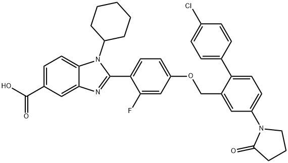 1H-Benzimidazole-5-carboxylic acid, 2-[4-[[4'-chloro-4-(2-oxo-1-pyrrolidinyl)[1,1'-biphenyl]-2-yl]methoxy]-2-fluorophenyl]-1-cyclohexyl- Structure