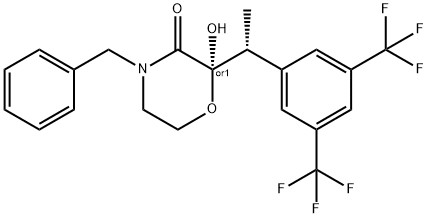 3-Morpholinone, 2-[(1R)-1-[3,5-bis(trifluoromethyl)phenyl]ethyl]-2-hydroxy-4-(phenylmethyl)-, (2R)-rel- Structure