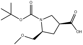 1,3-Pyrrolidinedicarboxylic acid, 5-(methoxymethyl)-, 1-(1,1-dimethylethyl) ester, (3S,5S)- Structure