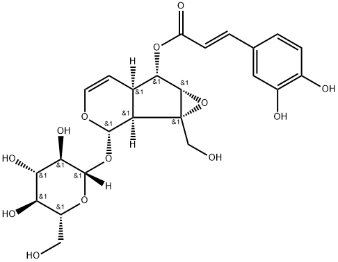 [(1aS)-6α-[[(E)-3-(3,4-Dihydroxyphenyl)-1-oxo-2-propenyl]oxy]-1a,1bα,2,5aα,6,6aβ-hexahydro-1a-hydroxymethyloxireno[4,5]cyclopenta[1,2-c]pyran-2α-yl]β-D-glucopyranoside 구조식 이미지