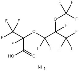 Propanoic acid, 2,3,3,3-tetrafluoro-2-[1,1,2,3,3,3-hexafluoro-2-(trifluoromethoxy)propoxy]-, ammonium salt (1:1) Structure