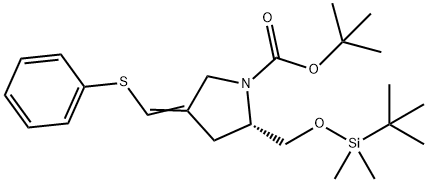 1-Pyrrolidinecarboxylic acid, 2-[[[(1,1-dimethylethyl)dimethylsilyl]oxy]methyl]-4-[(phenylthio)methylene]-, 1,1-dimethylethyl ester, (2S)- 구조식 이미지