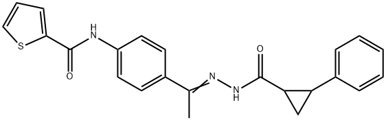 N-[4-[(E)-C-methyl-N-[(2-phenylcyclopropanecarbonyl)amino]carbonimidoyl]phenyl]thiophene-2-carboxamide 구조식 이미지