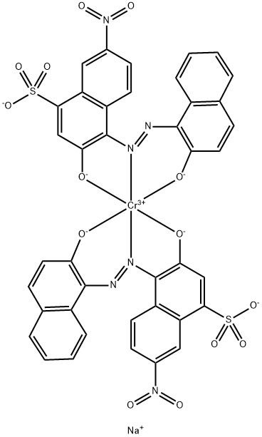 trisodium bis[3-hydroxy-4-[(2-hydroxy-1-naphthyl)azo]-7-nitronaphthalene-1-sulphonato(3-)]chromate(3-) Structure