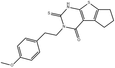 2-[2-(4-methoxyphenyl)ethyl]-3-sulfanylidene-4,6,7,8-tetrahydrocyclopenta[2,3]thieno[2,4-b]pyrimidin-1-one 구조식 이미지