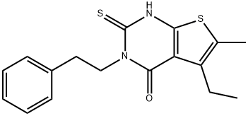 5-ethyl-6-methyl-3-(2-phenylethyl)-2-sulfanylidene-1H-thieno[2,3-d]pyrimidin-4-one Structure